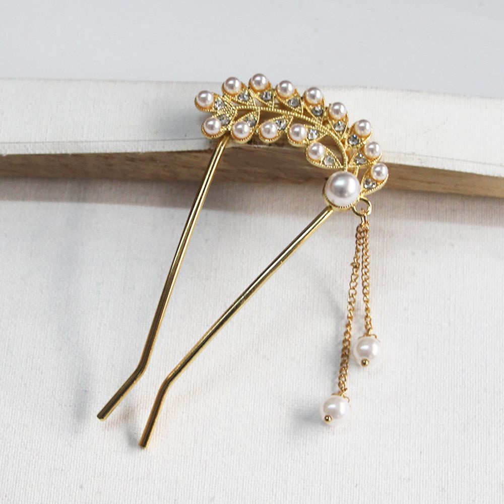 Trâm cài tóc hình chữ U làm từ kim loại phối tua rua phong cách Trung Hoa thời trang cổ điển cho nữ