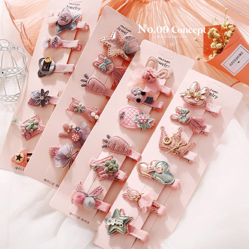 Set 6 cặp tóc cho bé đáng yêu dễ thương, cặp tóc nữ tính cao cấp phụ kiện thời trang No09 Concept CT010