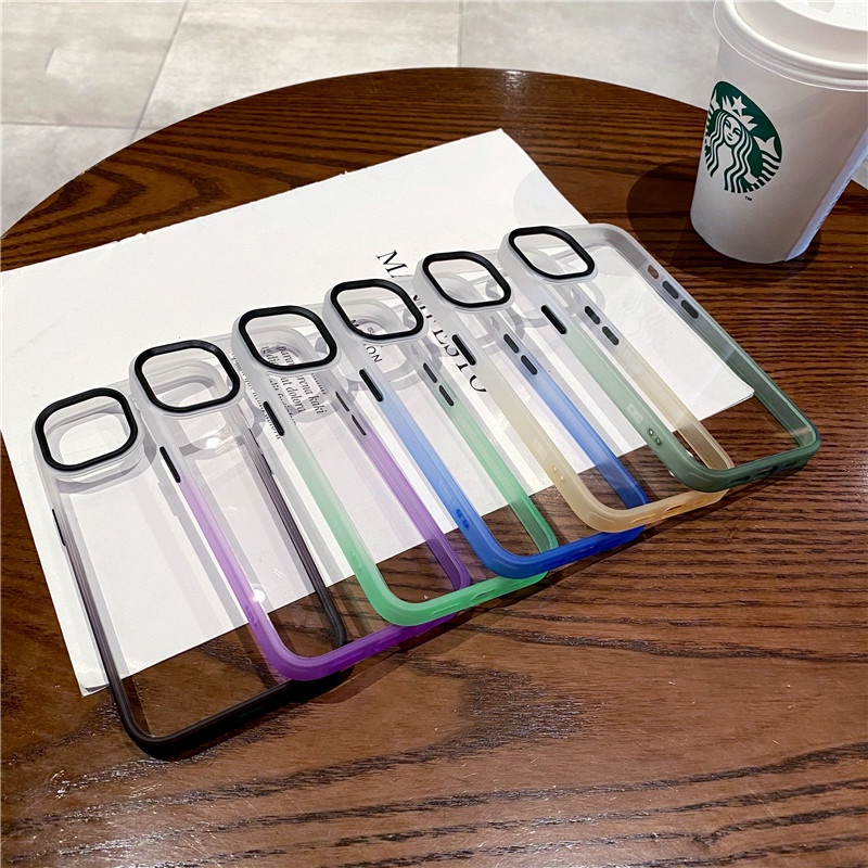 Ốp Điện Thoại Acrylic Trong Suốt Viền Màu gradient Chống Sốc / Rơi Vỡ Cho Iphone 13 12 11 Pro Max