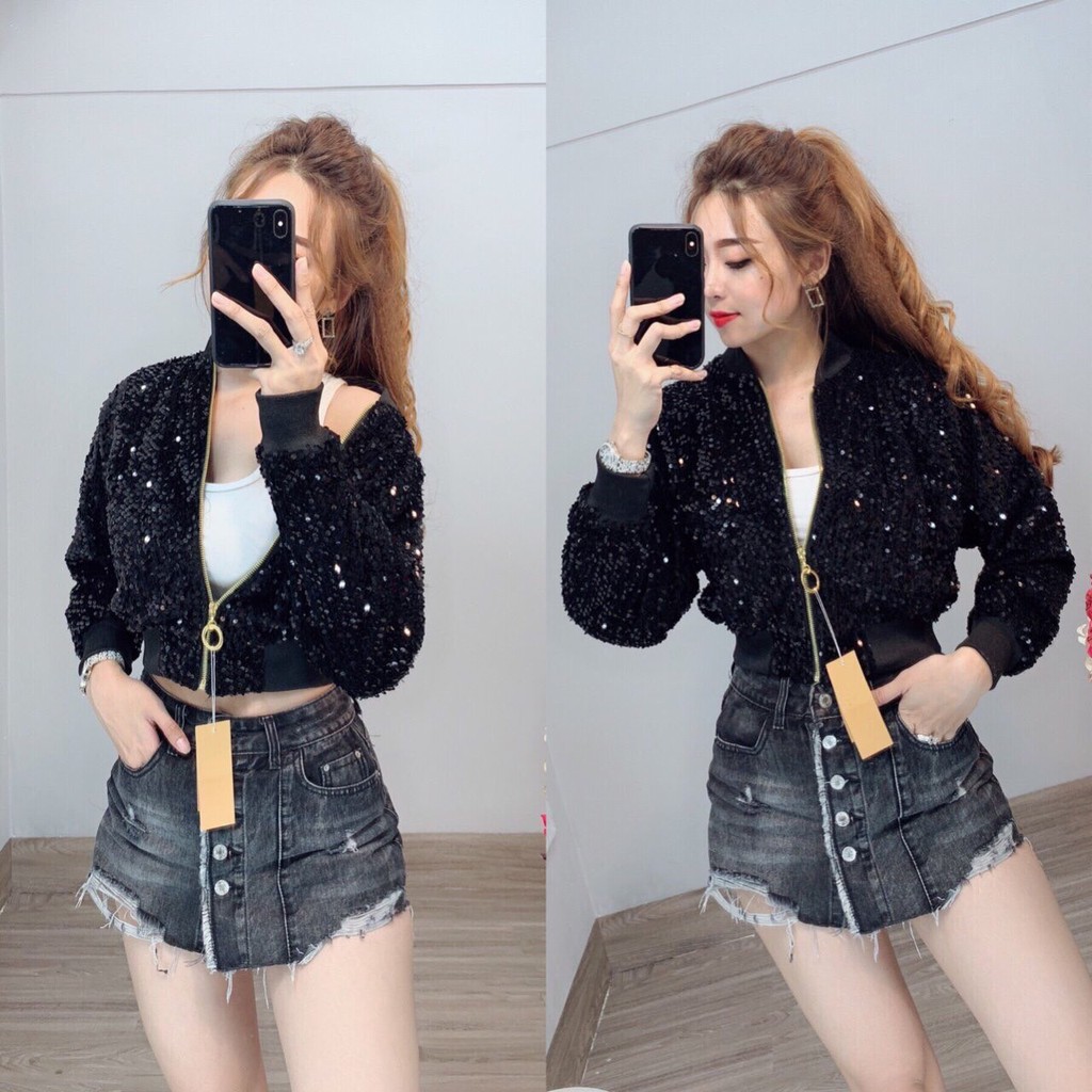 Áo Khoác Nữ Lửng Kim Sa Thời Trang Cao Cấp