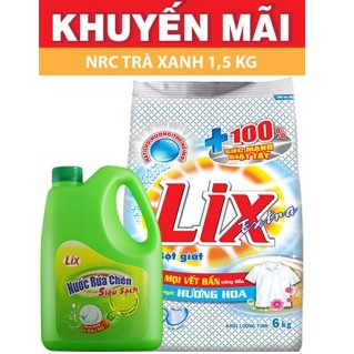 Bột giặt Lix Extra hương hoa 6kg tặng kèm nước rửa chén Lix siêu sạch 1.5kg