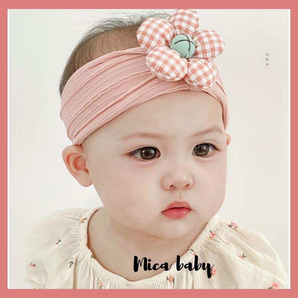 Băng đô thun bản to đính hoa phồng đáng yêu cho bé gái BD66 Mica Baby