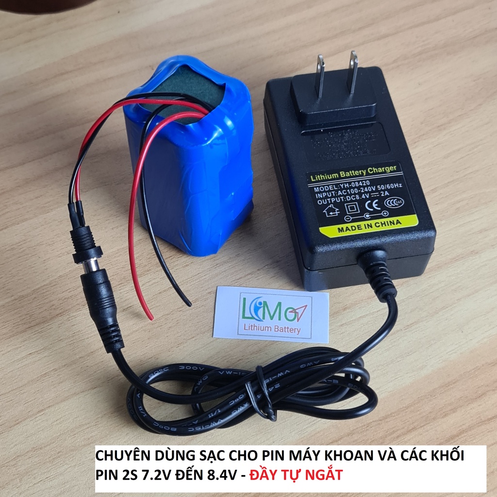 Sạc 2S 8.4V 2A. Sạc pin máy khoan và các khối pin 2S 7.2V - 8.4V. Sạc Lithium Lion 18650, dòng sạc 2 Ampe nhanh đầy LIMO