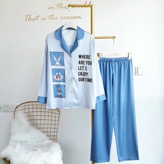 Bộ lụa pijama thỏ xanh xinh