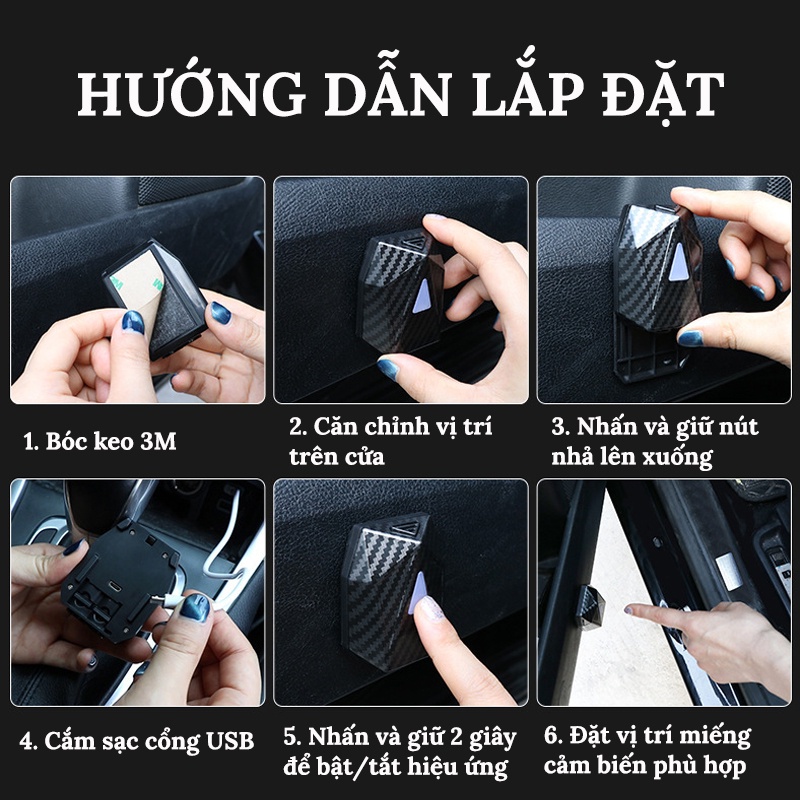 Đèn Chiếu Logo Xe Hơi - Đèn LED Chiếu Hình Laser Nhiều Hoạ Tiết Thiết Kế Không Dây Gắn Cửa Xe Ô Tô - Sạc Bằng Cổng USB