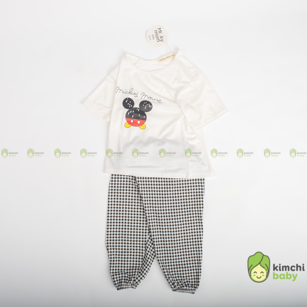 Đồ Bộ Alibaba Cho Bé Gái, Bé Trai Minky Mom Vải Thun Lạnh Hoạ Tiết Mickey Quần Sọc, Bộ Quần Áo Trẻ Em Thu Đông MKMTD2134