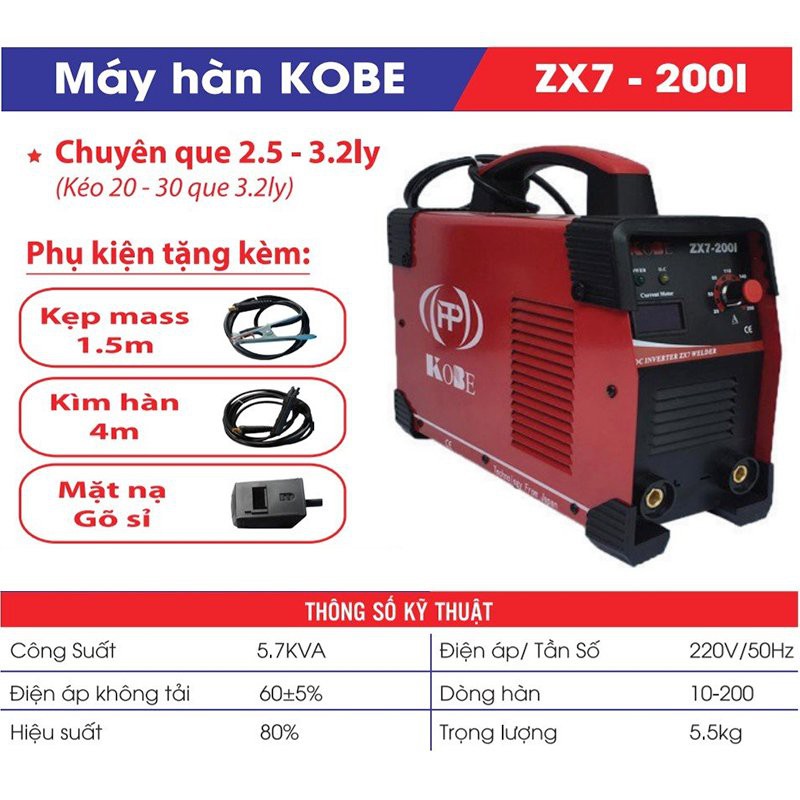 MÁY HÀN QUE ĐIỆN TỬ KOBE ZX7- 200I (đỏ) Chính hãng kiểu dáng nhỏ gọn và tiện lợi cho người sử dụng