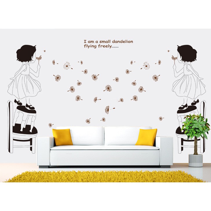 Decal trang trí tường Bé Gái đang cảm xúc cùng hoa Bồ Công Anh