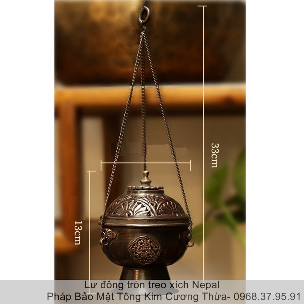 |Thủ Công Nepal| Lư Đồng Tròn Treo Xích Tiện Lợi