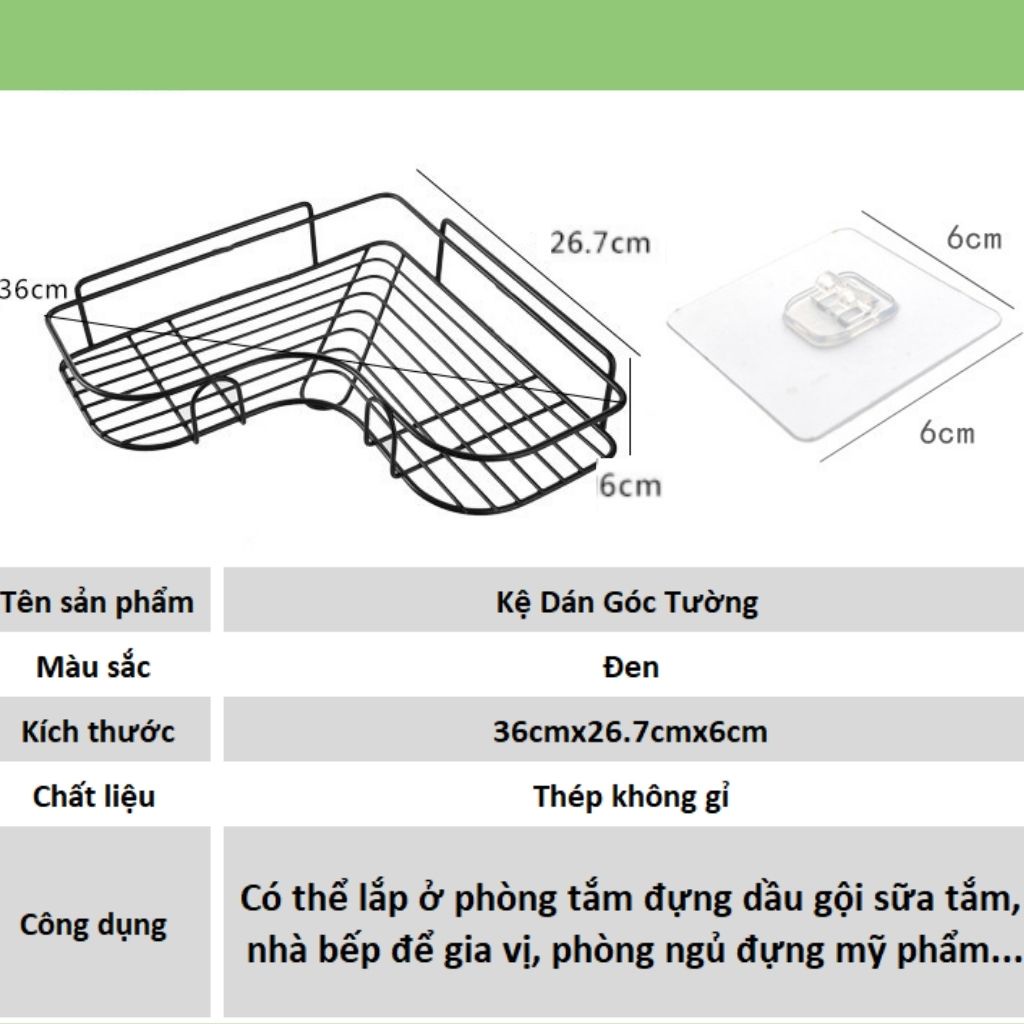 Kệ góc dán tường nhà tắm Giá đựng gia vị dính tường thép không gỉ cao cấp