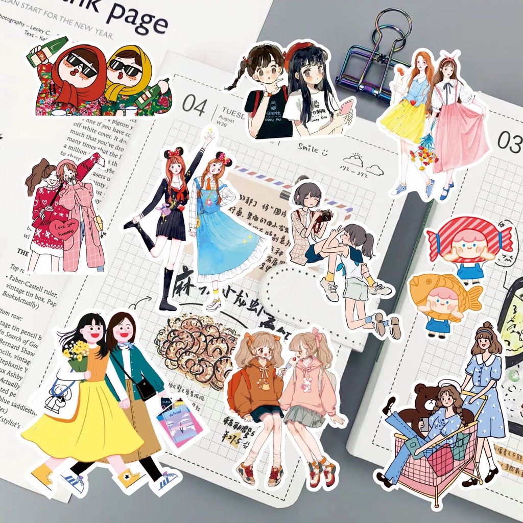 Miếng Dán Trang Trí Sổ Tay/Nhật Ký Họa Tiết Cô Gái Dễ Thương