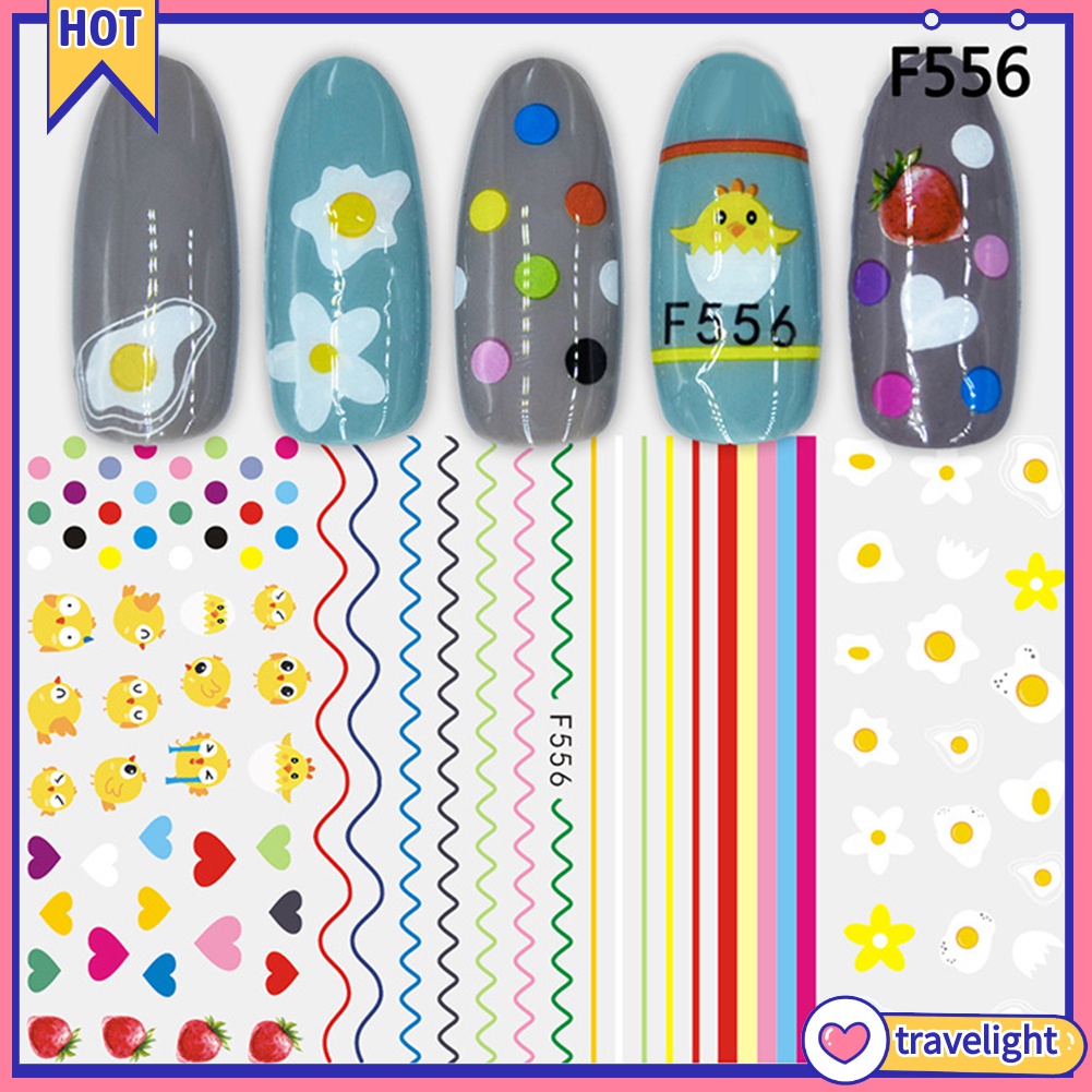 Hình dán trang trí móng tay 3D siêu mỏng hình trái cây, lá, con vật, chữ tiếng Anh