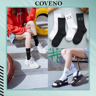 Tất Hàn Quốc Coveno tất cao cổ nam nữ in chữ XX siêu đẹp TN41