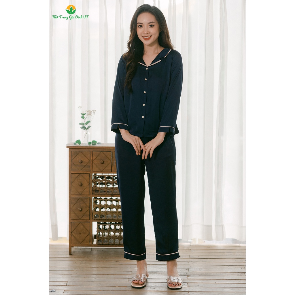 Bộ pijama lụa nữ mặc ở nhà thu đông Việt Thắng quần dài, áo dài tay - B50.2111
