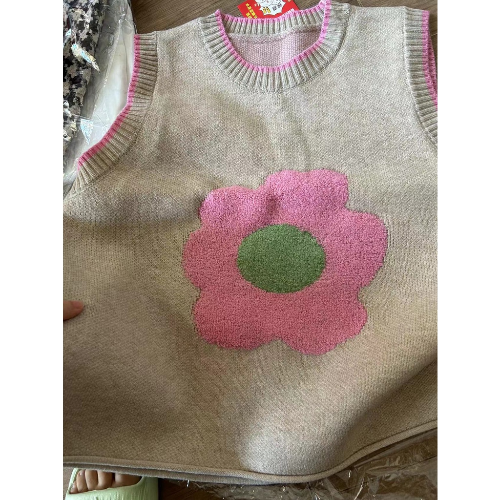 Áo Sweater Dệt Kim Sát Nách Dáng Rộng In Hoa Kiểu Hàn Quốc Thời Trang Mùa Xuân 2022 Cho Nữ
