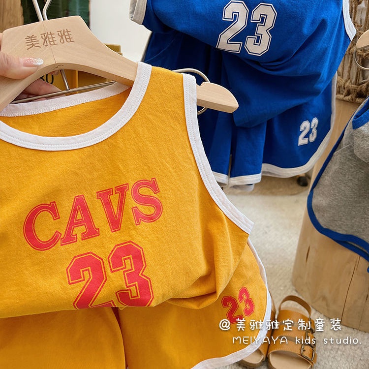Bộ Áo Thun Sát Nách In Chữ + Quần Short Bóng Rổ Phong Cách Nhật Hàn Thời Trang Mùa Hè 2022 Cho Bé