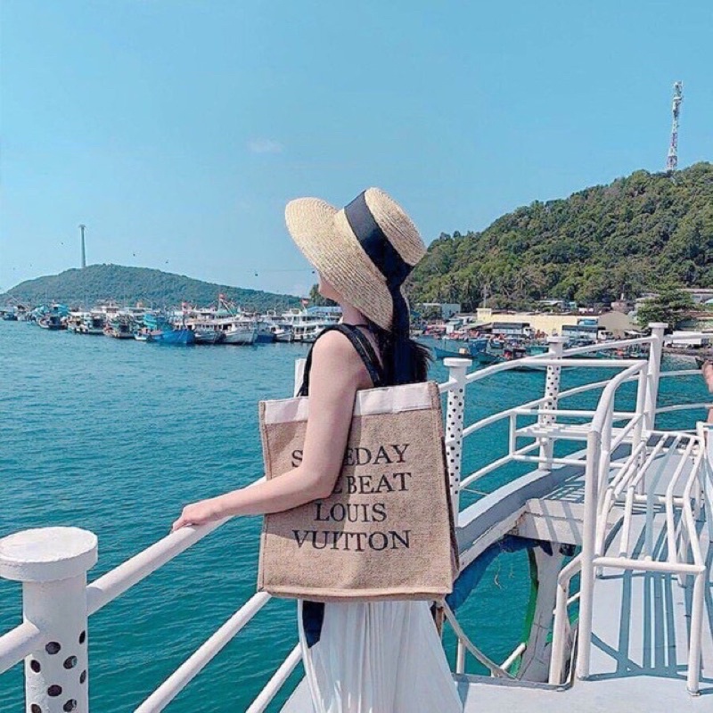 Túi giỏ xách cói đi biển du lịch Someday I ll be a L.V bản to thời trang 2021
