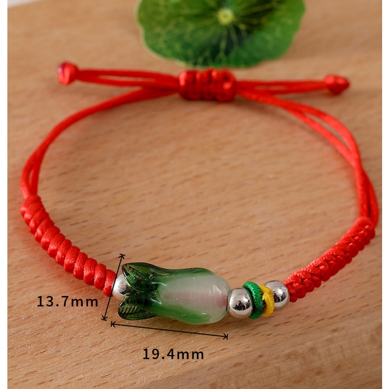 Vòng Tay EBI Bắp Cải May Mắn Thủy Tinh Phối Chỉ Đỏ Dây Rút