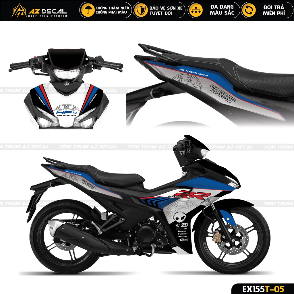Mẫu Tem Trùm Xe Exciter 155 Xanh GP Đẹp Nhất Năm 2022 | Decal Dán Ex 155 Thiết Kế Đa Dạng, Chống Nước