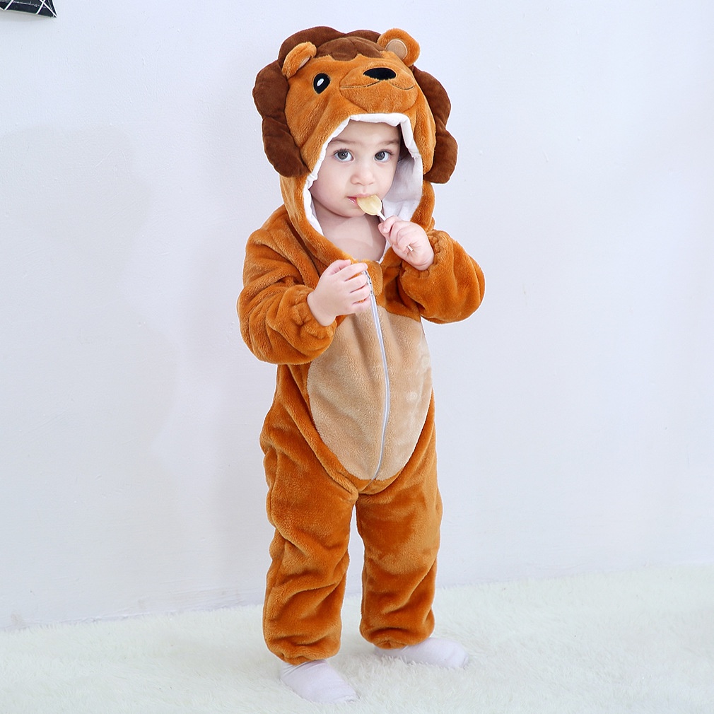 Bộ Áo Liền Quần Có Mũ Trùm Đầu In Hình Động Vật Hoạt Hình Dễ Thương Cho Trẻ Sơ Sinh
