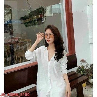 ÁO SƠ MI BÁSIC NỮ FROM RỘNG DÀI MẶC GIẤU QUẦN