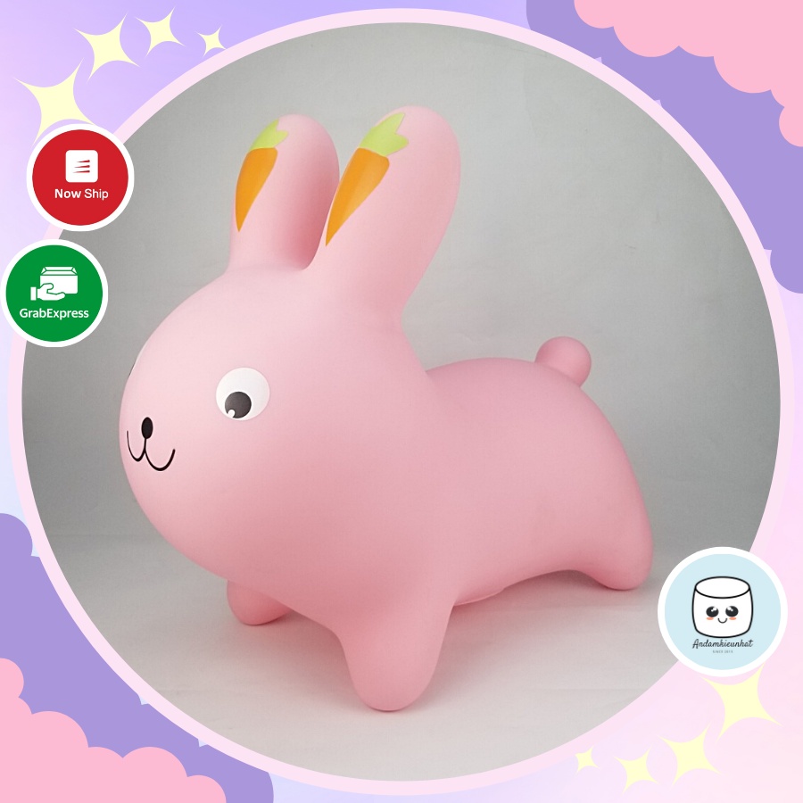 Đồ chơi thú nhún hình thỏ hồng Toys House cho bé kèm bơm