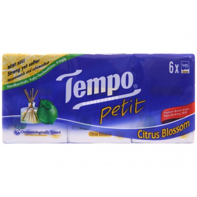 Lốc 6 gói khăn giấy bỏ túi Tempo cao cấp hương chanh sả 4 lớp
