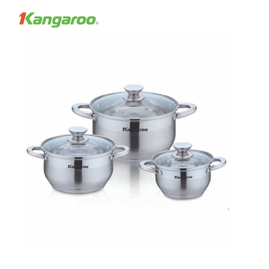 Bộ nồi inox 3 chiếc, size 16-20-24 Kangaroo KG878