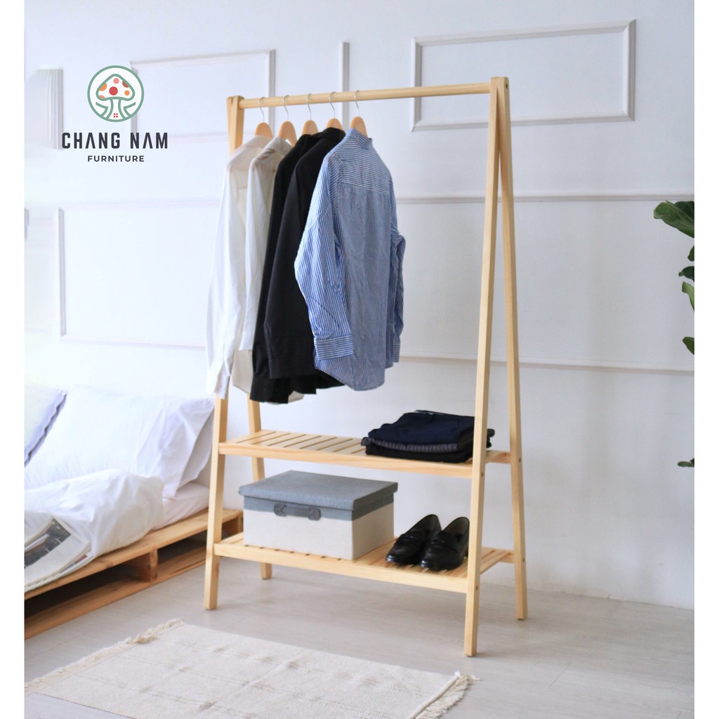 GIÁ TREO QUẦN ÁO CHỮ A HÀN QUỐC 2 TẦNG LẮP RÁP - NGANG 86CM - MÀU GỖ TỰ NHIÊN