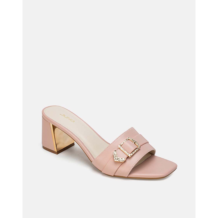 JUNO - Giày Mules Mũi Vuông Gót Phối Kim Loại - SD07067