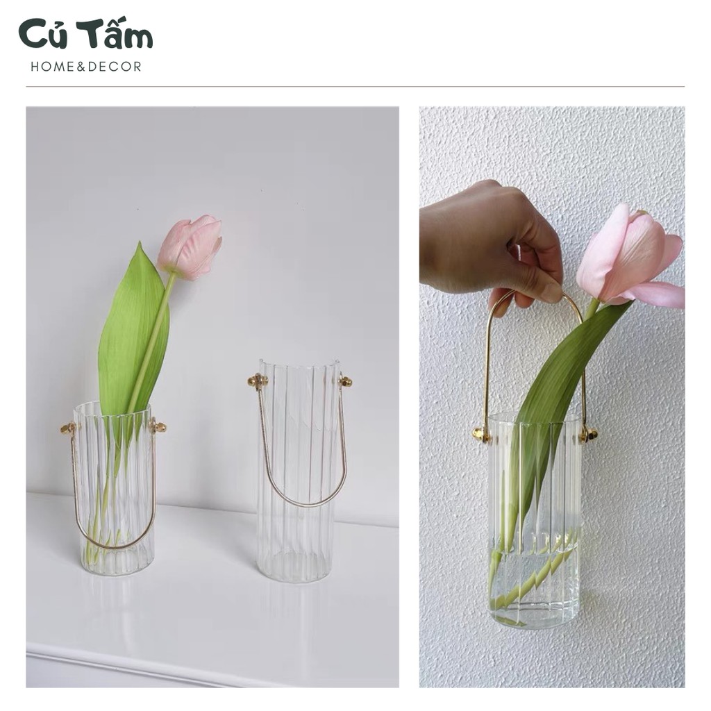 Lọ cắm hoa thủy tinh có quai phong cách Hàn Quốc - cutam.homedecor