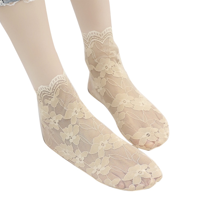 1 Đôi Tất Lưới Cotton Phối Ren Hoa Thời Trang Cho Nữ