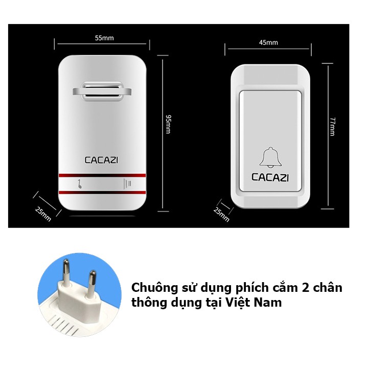 Bộ chuông cửa không dây Cacazi – không dung PIN- Sang trọng - Cực tốt - Bảo hành 1 tháng