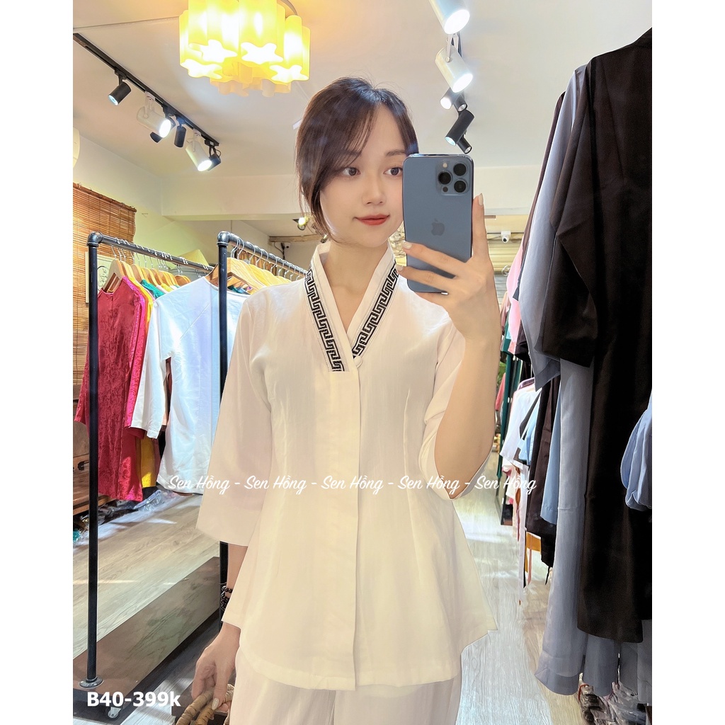 Pháp phục nữ cao cấp - đồ lam đi chùa vải đũi Nhật - áo lam phật tử nữ thiết kế B40