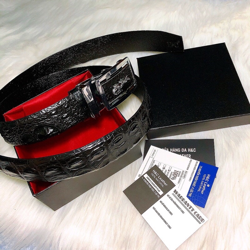 Thắt lưng nam da cá sấu thật 100%,  bản rộng 4cm, dây nguyên miếng