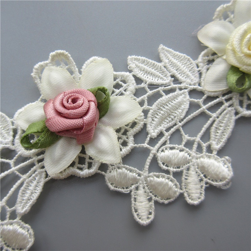 Set 12 Dây Ruy Băng Thêu Hoa Hồng Trang Trí Váy Cưới