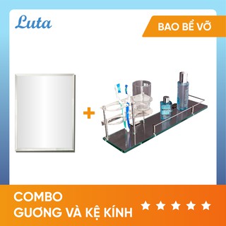 Combo 04: gương chữ nhật 45x60 gs02 và kệ kính kk02 dài 50cm, dày 10 ly