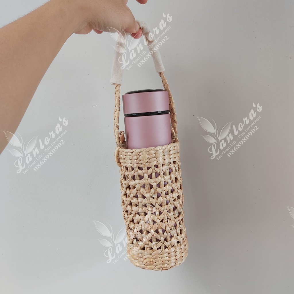 Túi treo ly bằng lục bình miệng túi 7cm, thân túi 20cm