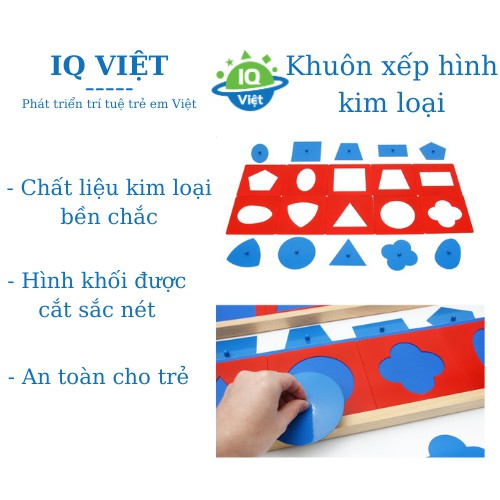 Giáo Cụ Montessori IQ VIỆT - Khuôn Vẽ HÌnh Kim Loại (LA05) - Hàng Đẹp Bản Chuẩn