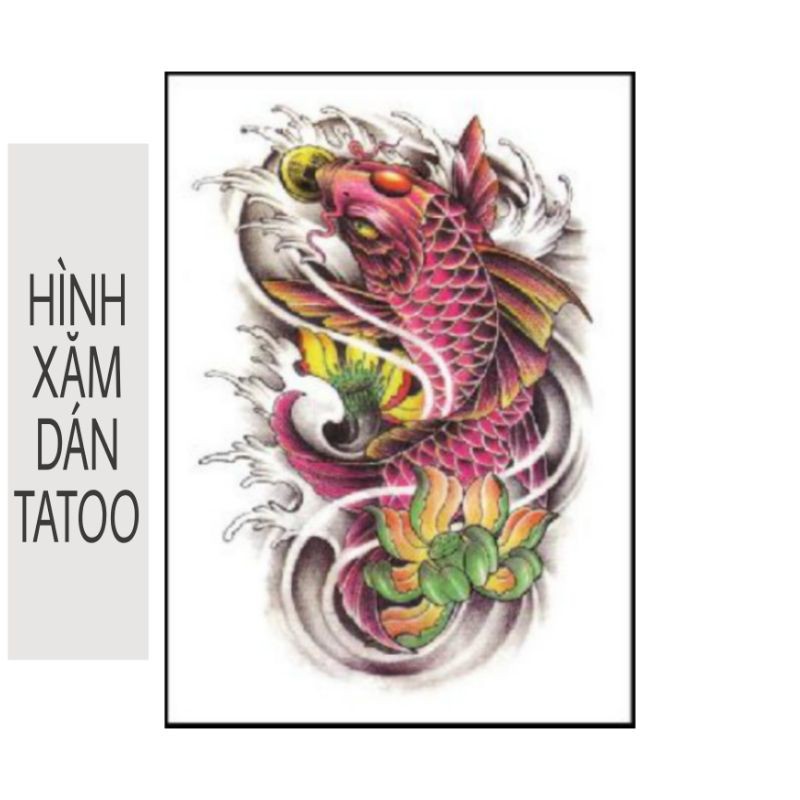 Hình xăm cá chép hồng,size bắp tay &lt;15x21cm. Boss tatoo - xăm dán tạm thời