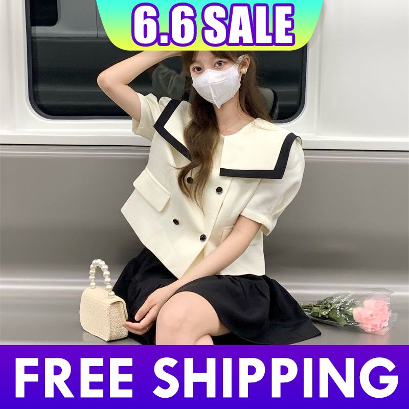 Set Áo Ngắn Tay Cổ Bẻ + Chân Váy Ngắn Thời Trang Nữ