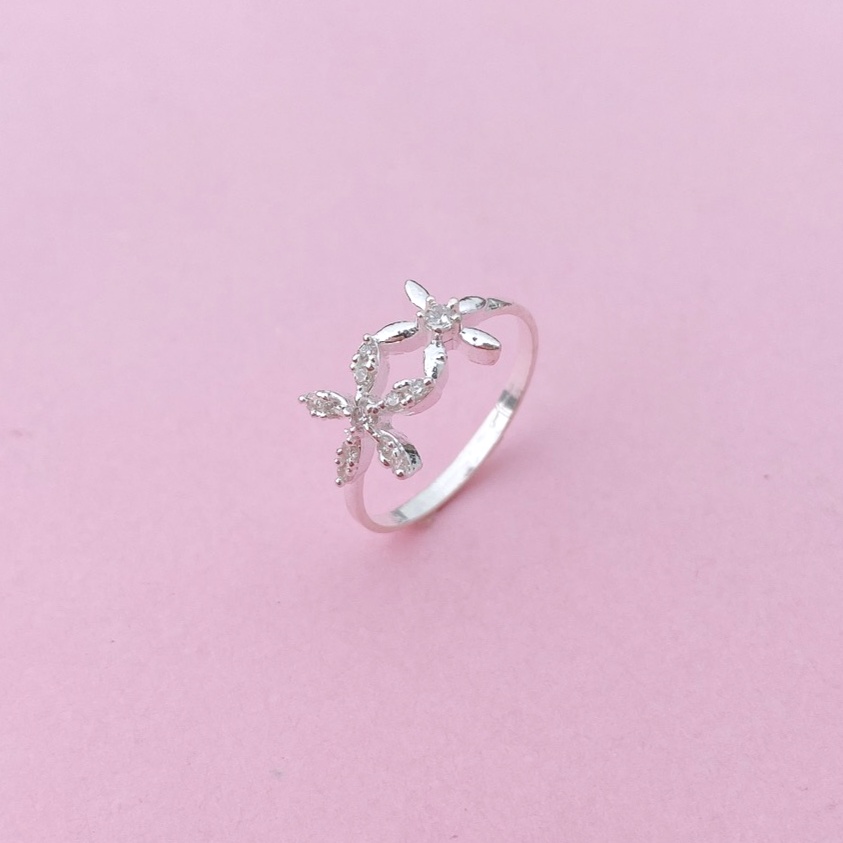 Nhẫn bạc nữ mặt hoa 5 cánh đính đá, Nhẫn nữ chất liệu bạc ta sang trọng