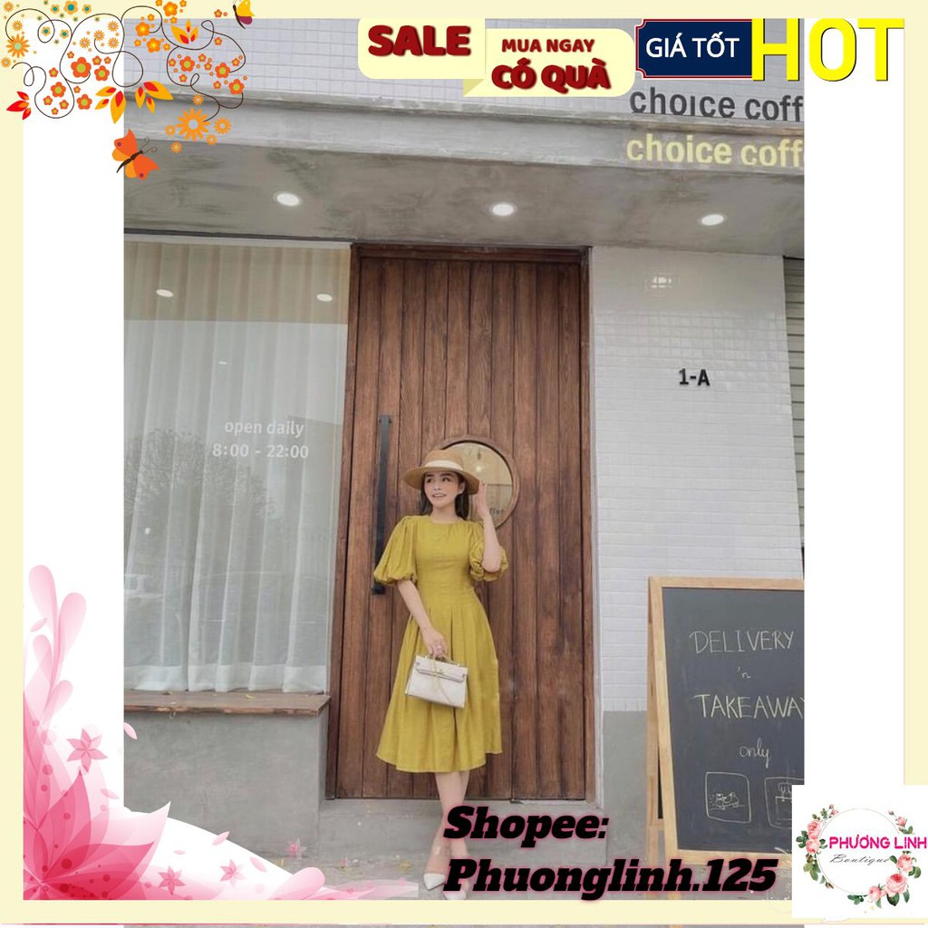[Mã WASTXINH giảm 10% tối đa 15K đơn 99K] VÁY XẾP LY TAY BỒNG CỔ TRÒN (VÀNG/TRẮNG) | BigBuy360 - bigbuy360.vn