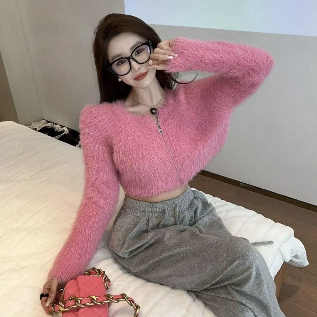 Áo Sweater Dệt Kim Lông Chồn Mềm Màu Trơn Thời Trang Mùa Thu Cho Nữ