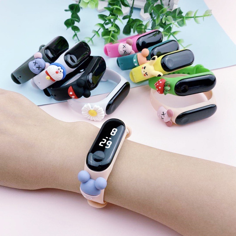 Đồng Hồ Đeo Tay Kỹ Thuật Số Màn Hình LED Dây Silicon Hình Chuột Mickey Dễ Thương Cho Bé Gái