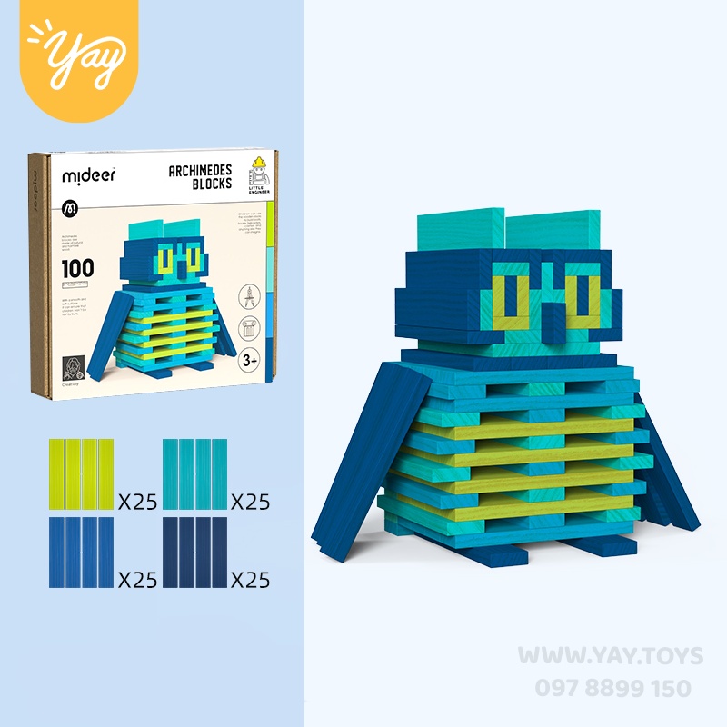 Xếp Hình Khối Gỗ City Blocks 100 thanh gỗ Màu Sắc Mideer An Toàn Cho Bé 2+ (3 Chủ Đề)