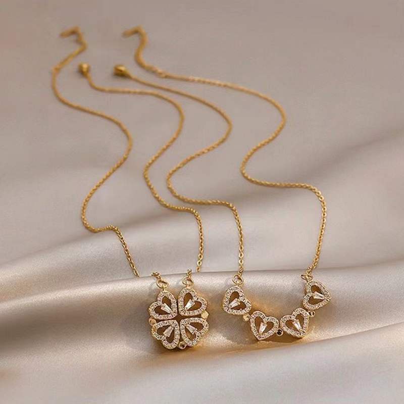 Vòng cổ Hình Cỏ Bốn Lá Đính Đá Zircon Thời Trang Hàn Quốc Cho Nữ