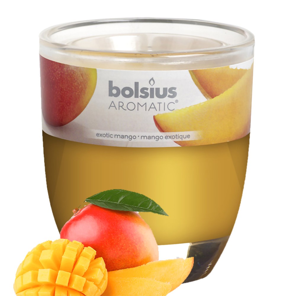 Ly nến thơm tinh dầu Bolsius Exotic Mango 105g - hương xoài rừng, thơm phòng, thư giãn, hỗ trợ khử mùi, không khói