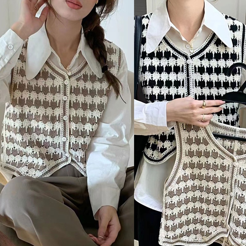 Áo Sweater Dệt Kim Không Tay Phong Cách Thời Trang Vintage Dành Cho Nữ