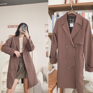 trench coat 6 khuy nâu/ đen